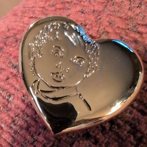 Gold Heart-Shaped Brooch with Child's Face